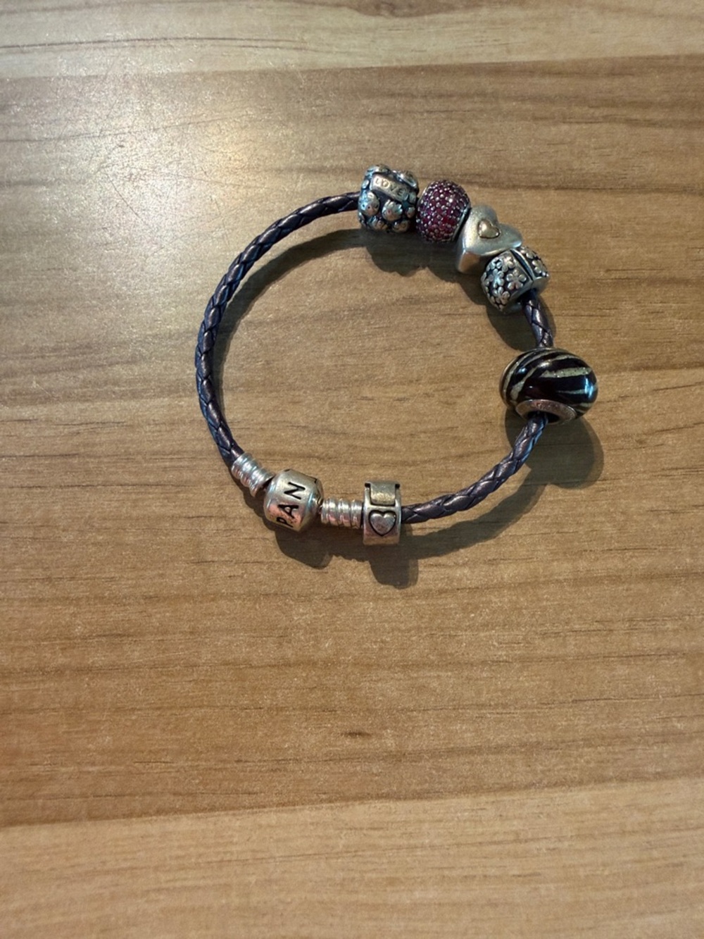 Pandora Purple Leather Charm Bracelet with Silver Accents
